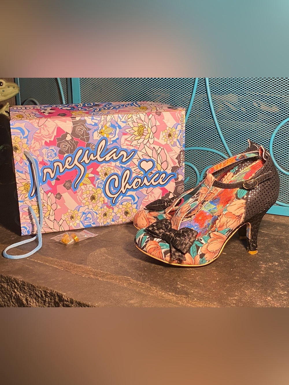 Irregular Choice BLOXY T strap Mary Jane’s, floral,black with bows,in box, 9